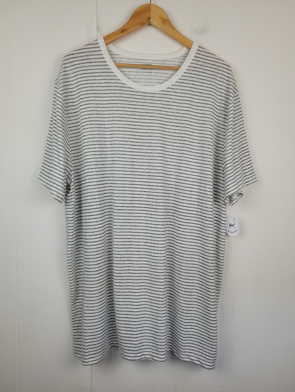Old Navy XXL White & Grey Striped Linen Blend T-Shirt